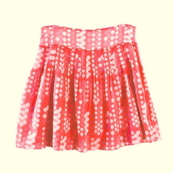 Fossil Silk Cotton Pleated Polka Dot Print A-Line Skirt Pink-Coral Size 4 - Picture 8 of 8